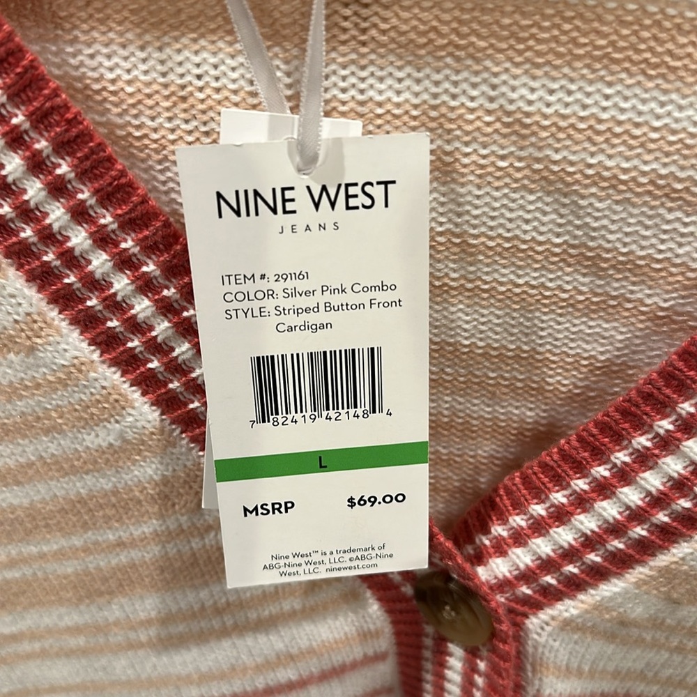 NWT Nine West Women's Gradient Striped Cardigan - Red and Cream - Picture 5 of 5
